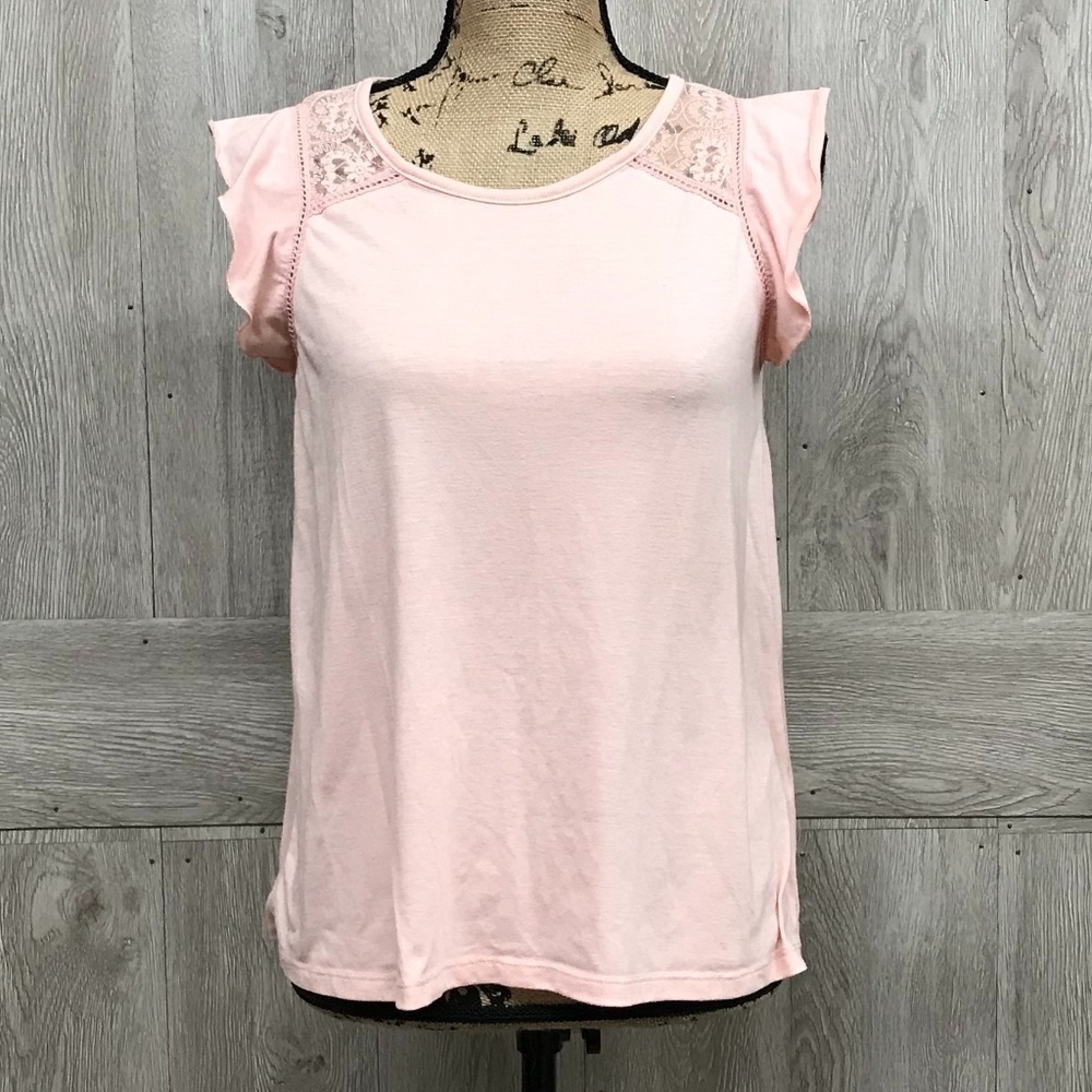 Cloud Chaser Pink Lace Ruffle Sleeve Top BB406